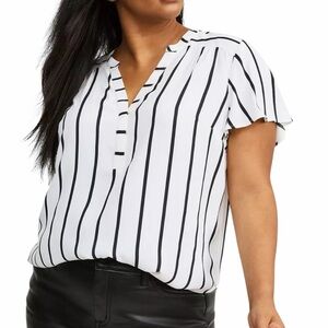 Torrid Harper Striped Blouse 3X Flutter Sleeve White Black Lightweight